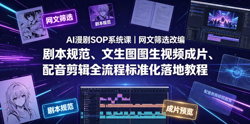 AI漫剧SOP系统课｜网文筛选改编、剧本规范、文生图图生视频成片、配音剪辑全流程标准化落地教程(更新)-52项目站