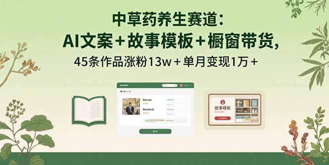 中草药养生赛道：AI文案+故事模板+橱带货，45条作品涨粉13w+单月变现1万+-52项目站