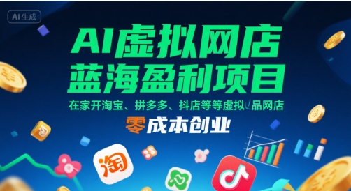 AI虚拟网店蓝海盈利项目,在家开淘宝、拼多多、抖店等虚拟品网店,零成本创业-52项目站