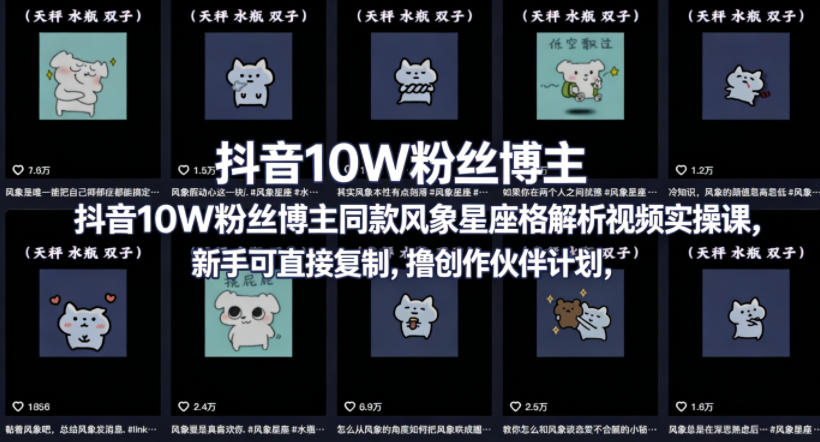 抖音10W粉丝博主同款星座性格解析视频实操课，新手可直接复制，撸创作伙伴计划，分成计划等-52项目站