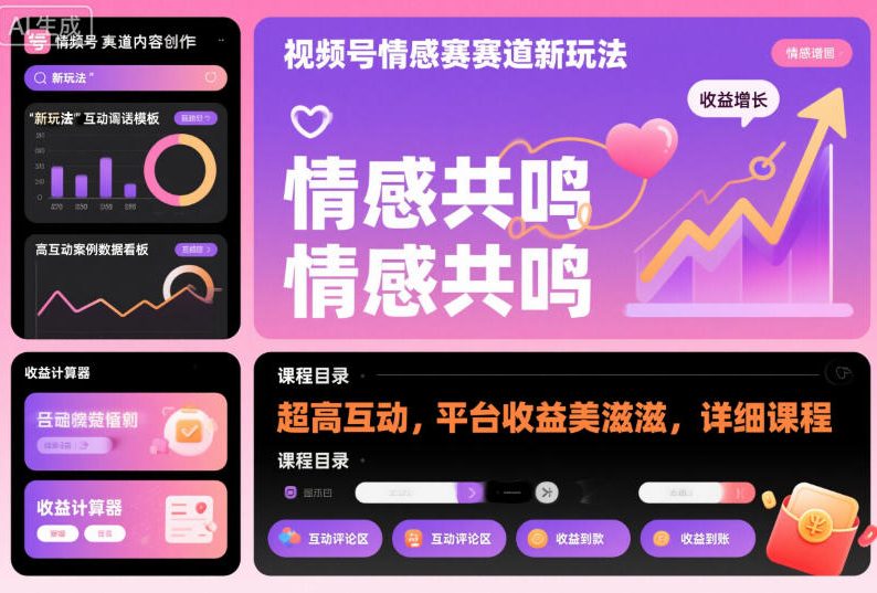 视频号情感赛道新玩法，超高互动，平台收益美滋滋，详细课程-52项目站