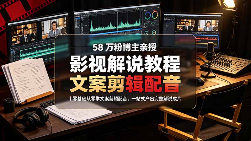 58 万粉博主荧幕春秋亲授影视解说教程｜零基础从零学文案剪辑配音，一站式产出完整解说成片-52项目站