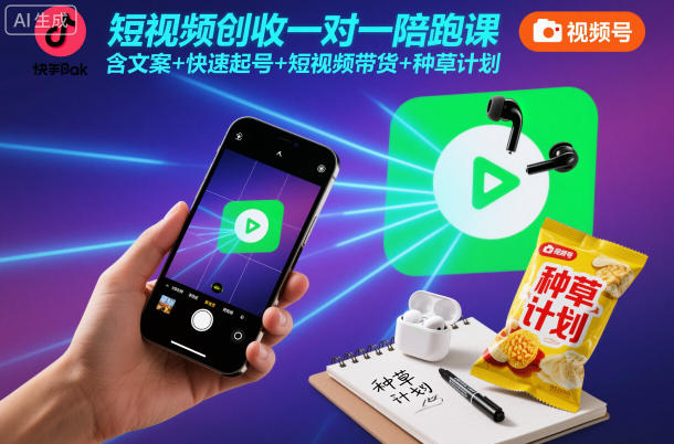 短视频创收一对一陪跑课,含文案+快速起号+短视频带货+种草计划-52项目站