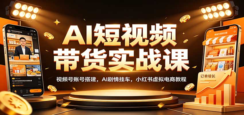 AI短视频带货实战课：视频号账号搭建，AI剧情挂车，小红书虚拟电商教程-52项目站