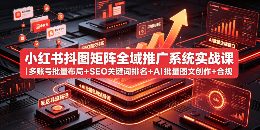 小红书抖图矩阵全域推广系统实战课|多账号批量布局+SEO关键词排名+AI批量图文创作+合规私域导流完整落地教程-52项目站