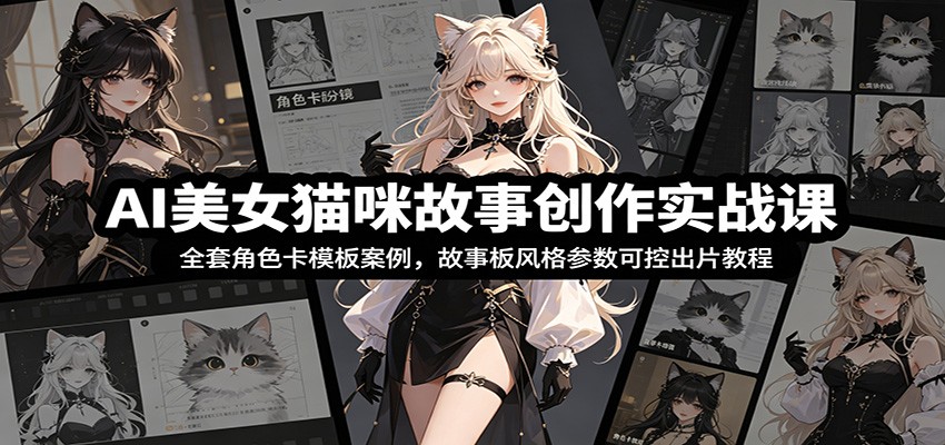 AI美女猫咪故事创作实战课：全套角色卡模板案例，故事板风格参数可控出片教程-52项目站