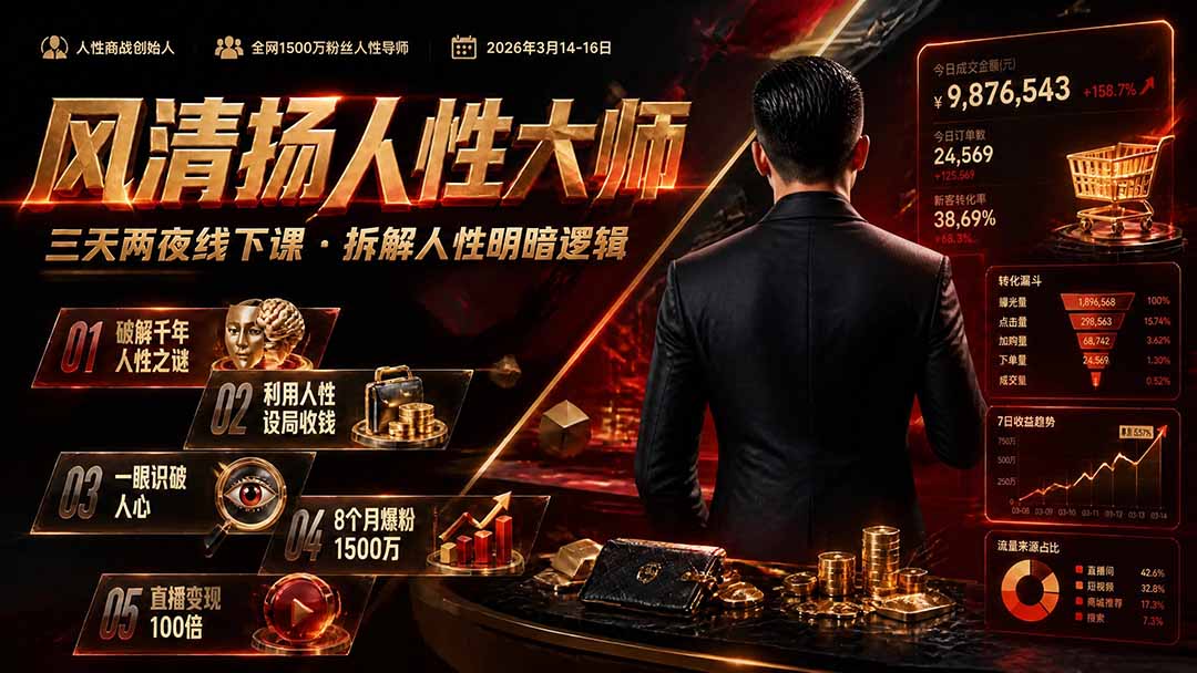 风清扬人性大师-三天两夜3月14-16线下课2026年｜拆解人性明暗逻辑，识人避坑，千万粉涨粉+直播百倍变现实战教学-52项目站