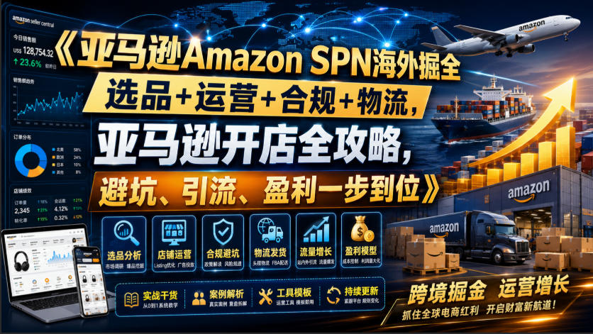 亚马逊Amazon SPN海外掘全，选品+运营+合规+物流，亚马逊开店全攻略，避坑、引流、盈利一步到位-52项目站