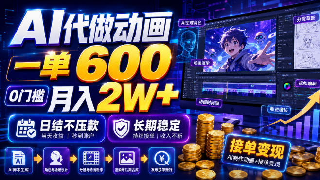 AI代做动画，一单600，0门槛月入2W+，日结不压款，长期稳定【揭秘】-52项目站