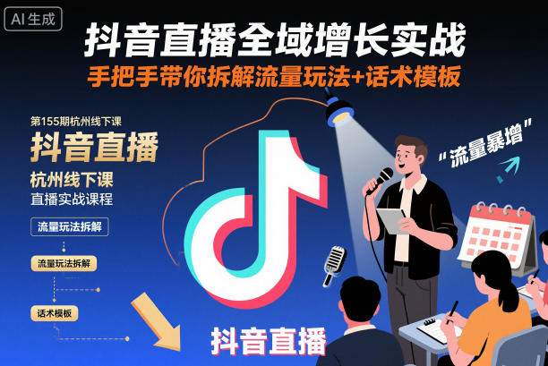 抖音直播全域增长实战第155期杭州线下课,手把手带你拆解流量玩法+话术模板
