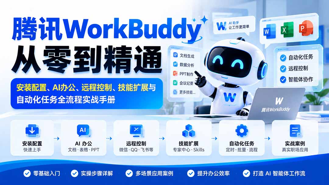 腾讯WorkBuddy从零到精通:安装配置、AI办公、远程控制、技能扩展与自动化任务全流程实战手册-52项目站