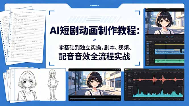 AI短剧动画制作教程：零基础到独立实操，剧本、视频、配音音效全流程实战-52项目站