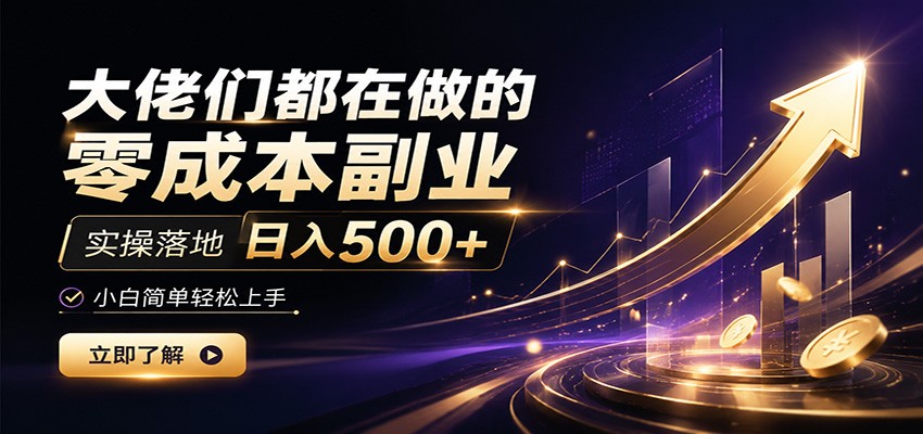 大佬们都在做的零成本副业，实操落地日入500+，小白一秒上手-52项目站