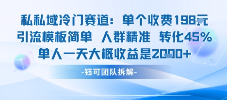 私域冷门赛道单个收费198米引流模板简单人群精准 45%的转化率单人一天大概收益多张-52项目站