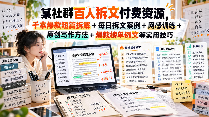 (无水印)某社群百人拆文付费资源,千本爆款短篇拆解+每日拆文案例+网感训练+原创写作方法+爆款榜单例文等实用技巧(更新1009)-52项目站