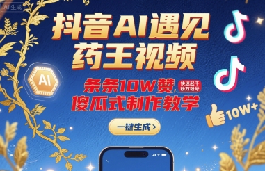 抖音AI遇见药王视频,条条10W赞,快速起千粉万粉号,傻瓜式制作教学-52项目站