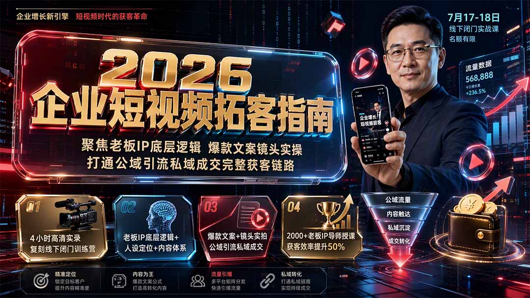 2026企业短视频拓客指南：聚焦老板IP底层逻辑，爆款文案镜头实操，打通公域引流私域成交完整获客链路-52项目站