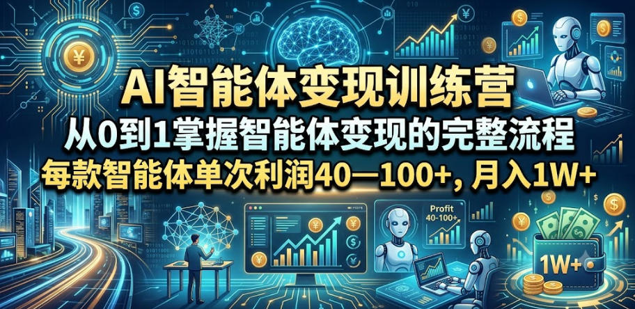 AI智能体变现训练营，从0到1掌握智能体变现的完整流程，每款智能体单次利润40—100+，月入1W+-52项目站