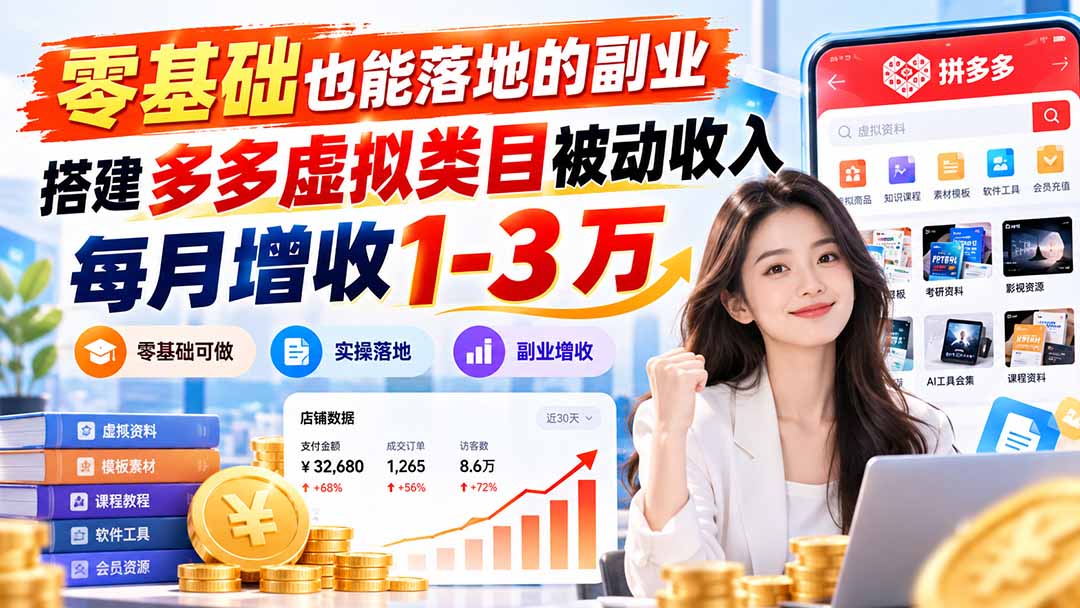 零基础也能落地的副业,搭建多多虚拟类目被动收入,每月增收 1-3 万-52项目站