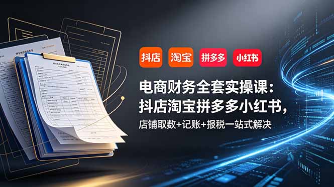 电商财务全套实操课:抖店淘宝拼多多小红书,店铺取数+记账+报税一站式解决-52项目站