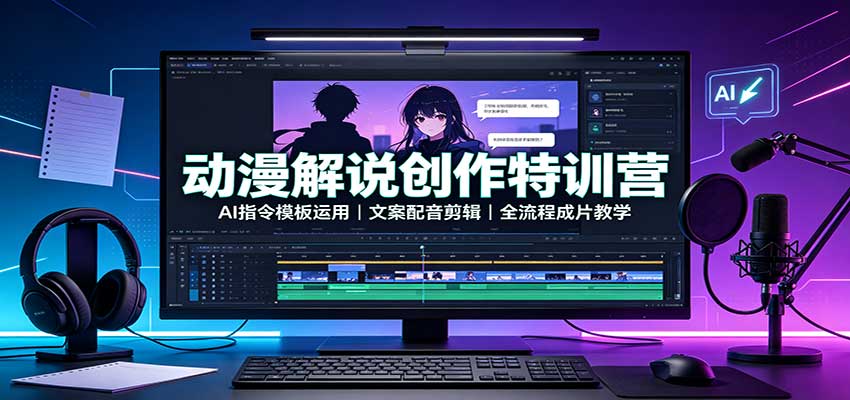 动漫解说创作特训营：AI指令模板运用，文案配音剪辑，全流程成片教学-52项目站