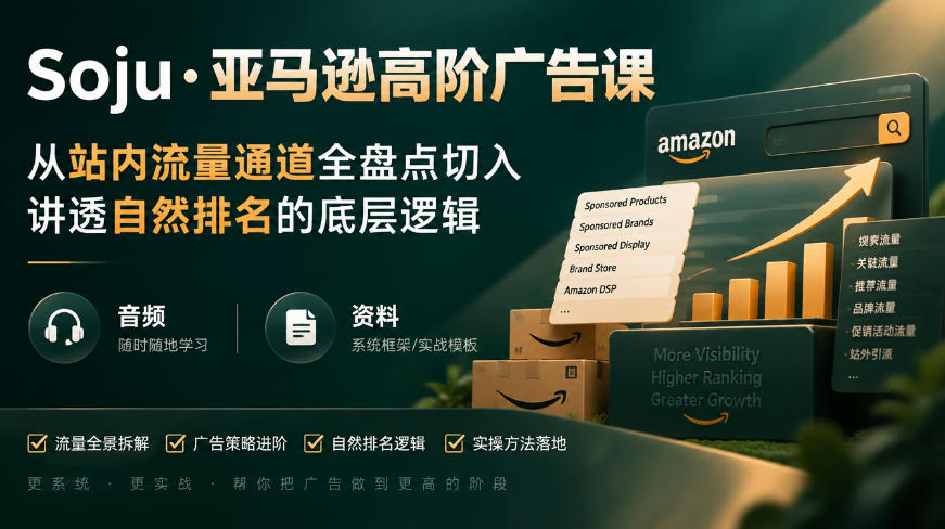 亚马逊高阶广告课,从站内流量通道全盘点切入,讲透自然排名的底层逻辑(直播+音频+资料)-52项目站