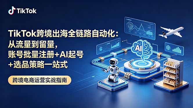 TikTok跨境出海全链路自动化：从流量到留量，账号批量注册+AI起号+选品策略一站式-52项目站