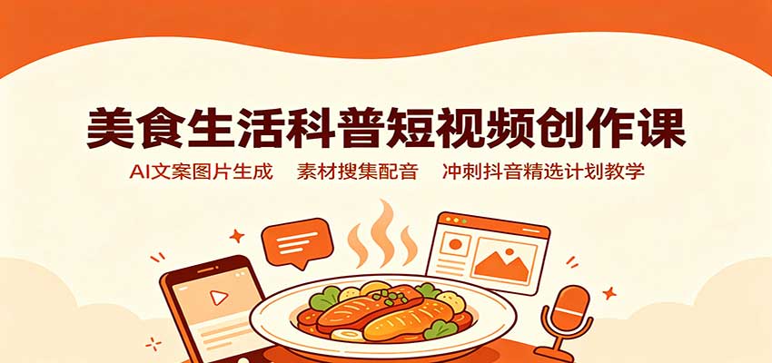 美食生活科普短视频创作课：AI文案图片生成，素材搜集配音，冲刺抖音精选计划教学-52项目站