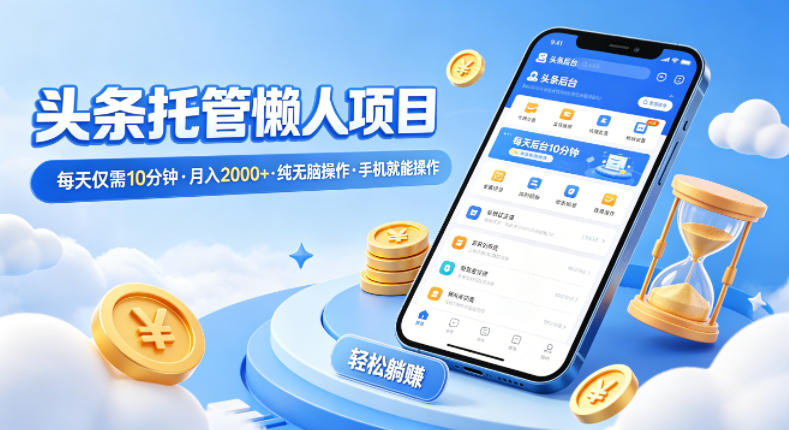 头条托管懒人项目，每天仅需10分钟，月入2000+，纯无脑操作，手机就能操作【揭秘】-52项目站