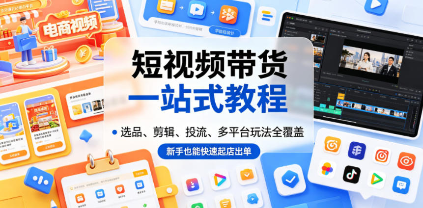 短视频带货一站式教程,选品、剪辑、投流、多平台玩法全覆盖,新手也能快速起店出单-52项目站