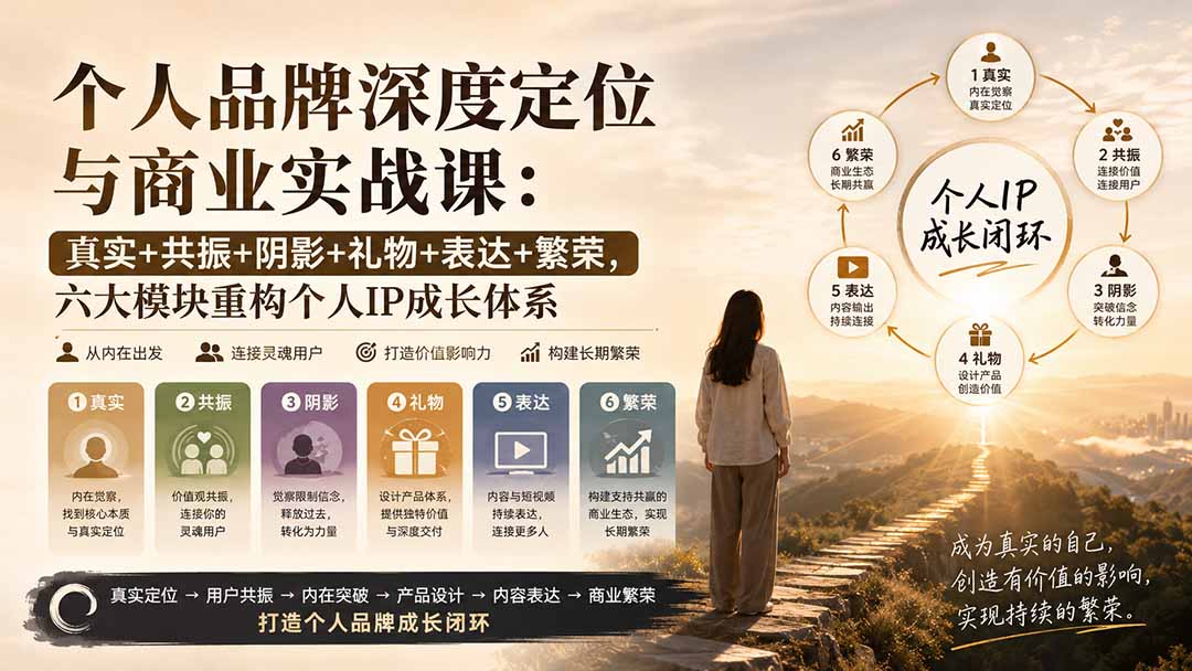 个人品牌深度定位与商业实战课：真实+共振+阴影+礼物+表达+繁荣，六大模块重构个人IP成长体系-52项目站