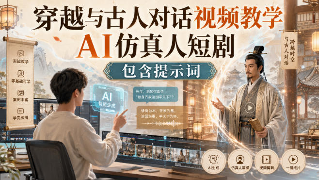 穿越与古人对话视频教学，AI仿真人短剧，包含提示词-52项目站