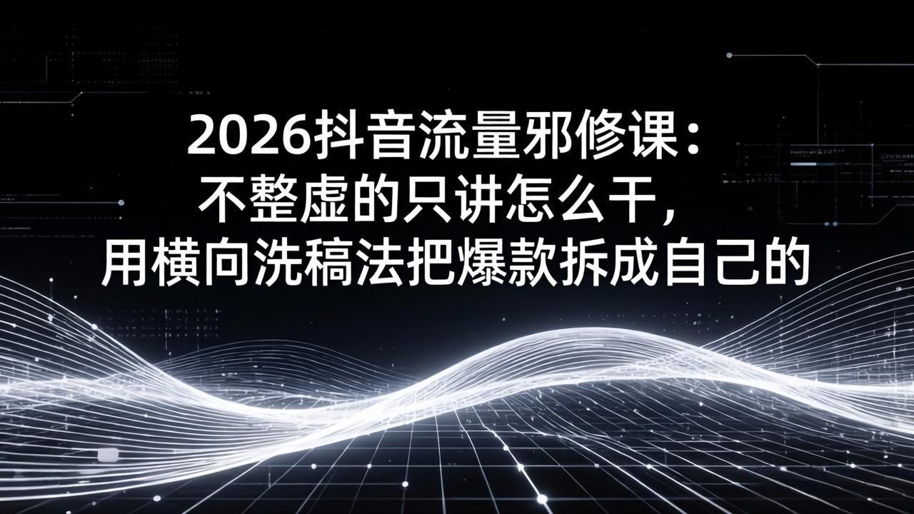 2026抖音流量邪修课：不整虚的只讲怎么干，用横向洗稿法把爆款拆成自己的-52项目站
