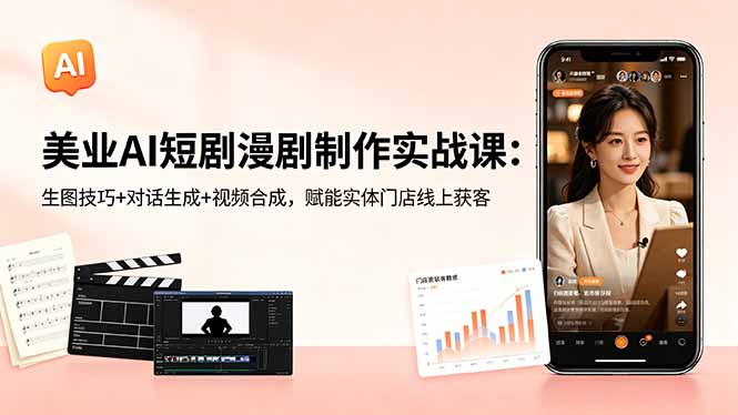 美业AI短剧漫剧制作实战课:生图技巧+对话生成+视频合成,赋能实体门店线上获客-52项目站