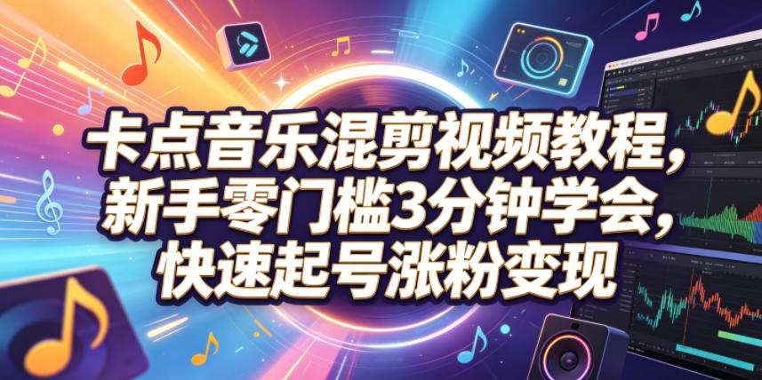 卡点音乐混剪视频教程，新手零门槛3分钟学会，快速起号涨粉变现-52项目站