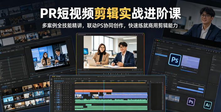 PR短视频剪辑实战进阶课,多案例全技能精讲,联动PS协同创作,快速练就商用剪辑能力-52项目站