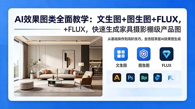 AI效果图类全面教学：文生图+图生图+FLUX，快速生成家具摄影棚级产品图-52项目站