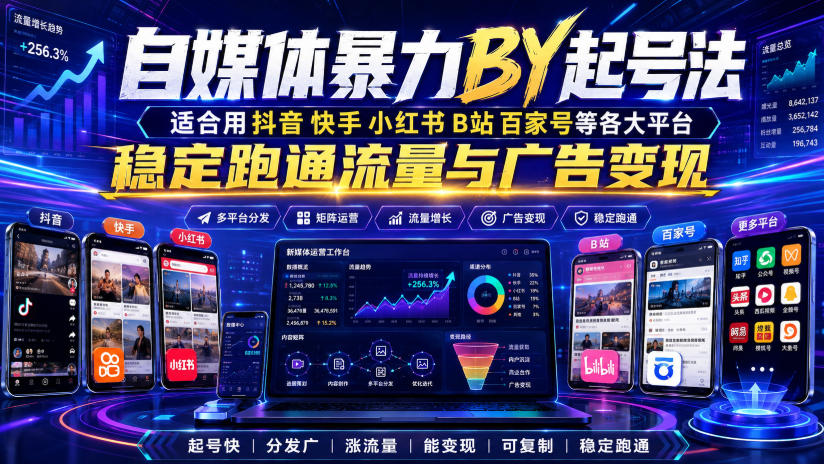 自媒体暴力搬运起号法，适合用抖音快手小红书B站百家号等各大平台，稳定跑通流量与广告变现-52项目站