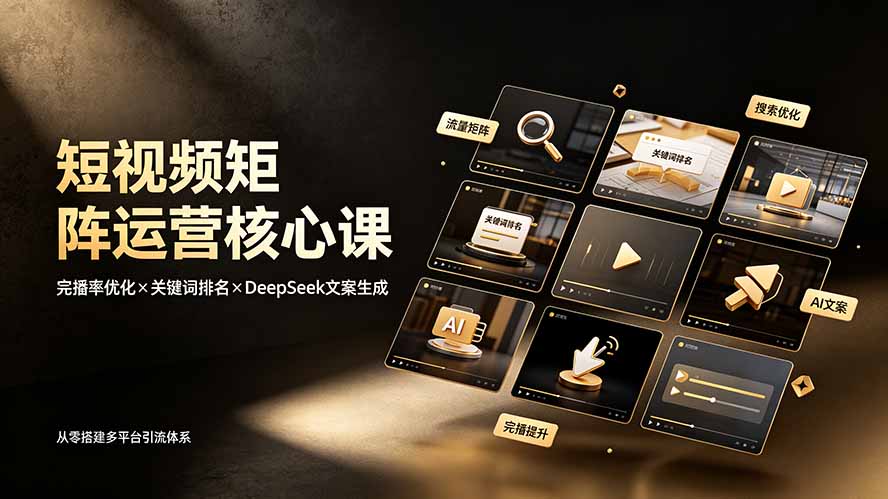 短视频矩阵运营核心课：完播率优化×关键词排名×DeepSeek文案生成，从零搭建多平台引流体系-52项目站