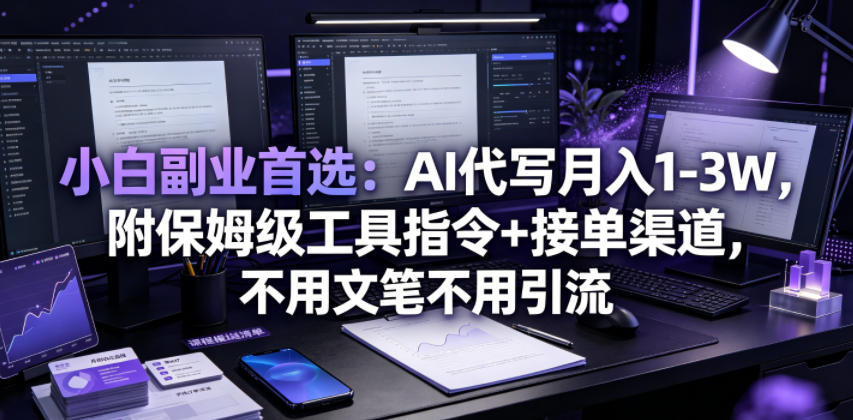 小白副业首选：AI代写月入1-3W，附保姆级工具指令+接单渠道，不用文笔不用引流【揭秘】-52项目站