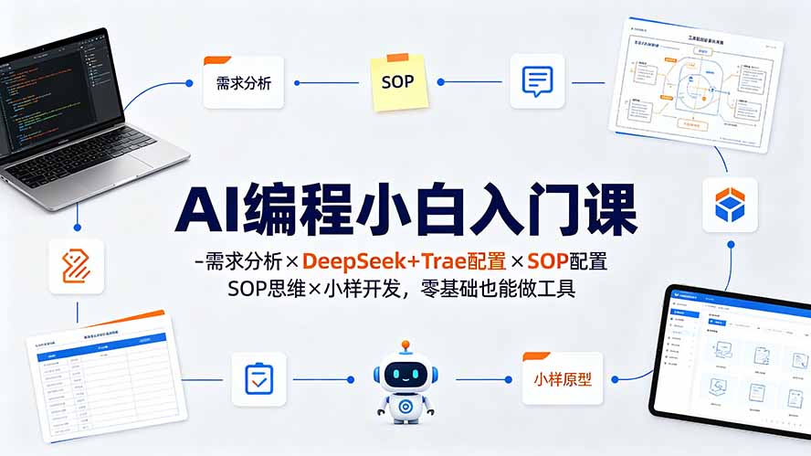 AI编程小白入门课-需求分析×DeepSeek+Trae配置×SOP思维×小样开发，零基础也能做工具-52项目站