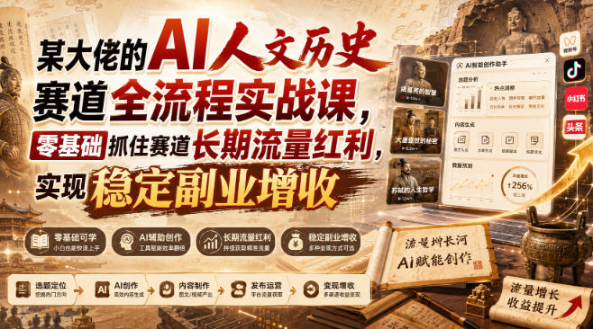 某大佬的AI人文历史赛道全流程实战课，零基础抓住赛道长期流量红利，实现稳定副业增收-52项目站