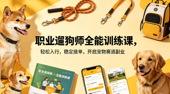 职业遛狗师全能训练课，轻松入行，稳定接单，开启宠物赛道副业-52项目站