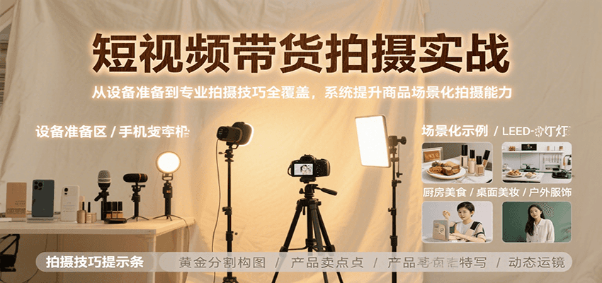 短视频带货拍摄实战，从设备准备到专业拍摄技巧全覆盖，系统提升商品场景化拍摄能力-52项目站