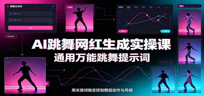 AI跳舞网红生成实操课：通用万能跳舞提示词，多模型适配，人物舞蹈视频制作全套教学-52项目站