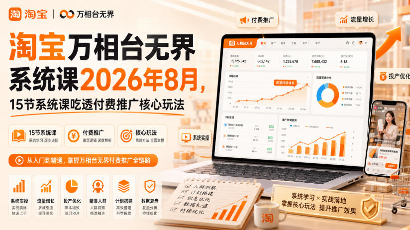 淘宝万相台无界系统课2026年8月，15节系统课吃透付费推广核心玩法-52项目站