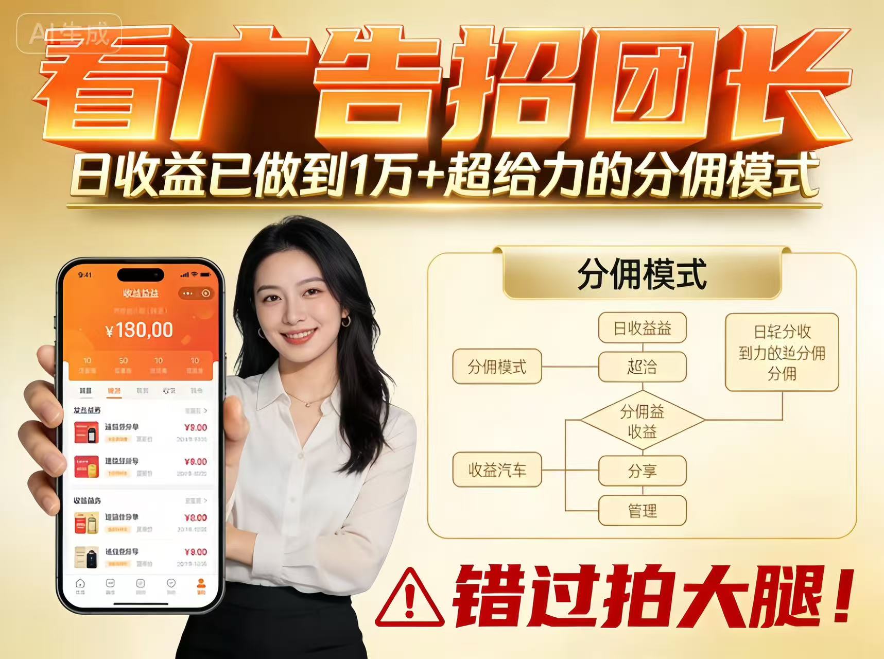 看广告招团长,团队收益已做到日入1万,分佣模式超给力,错过拍大腿-52项目站