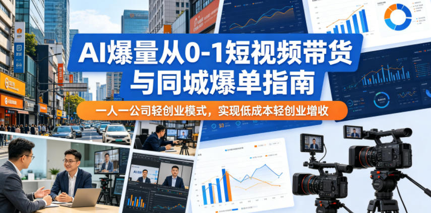 AI爆量从0-1短视频带货与同城爆单指南,一人一公司轻创业模式,实现低成本轻创业增收-52项目站