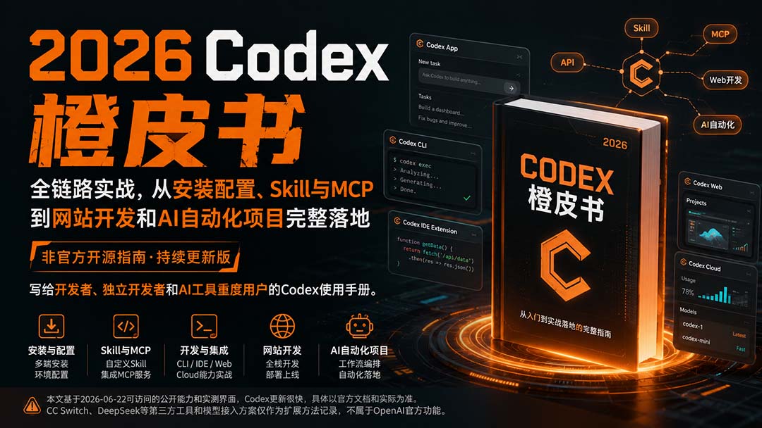 2026Codex橙皮书：全链路实战，从安装配置、Skill与MCP到网站开发和AI自动化项目完整落地-52项目站