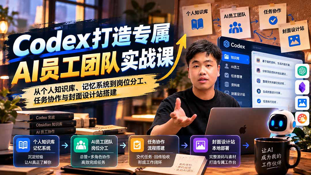 【无水印】Codex打造专属AI员工团队实战课:从个人知识库、记忆系统到岗位分工、任务协作与封面设计站搭建-52项目站